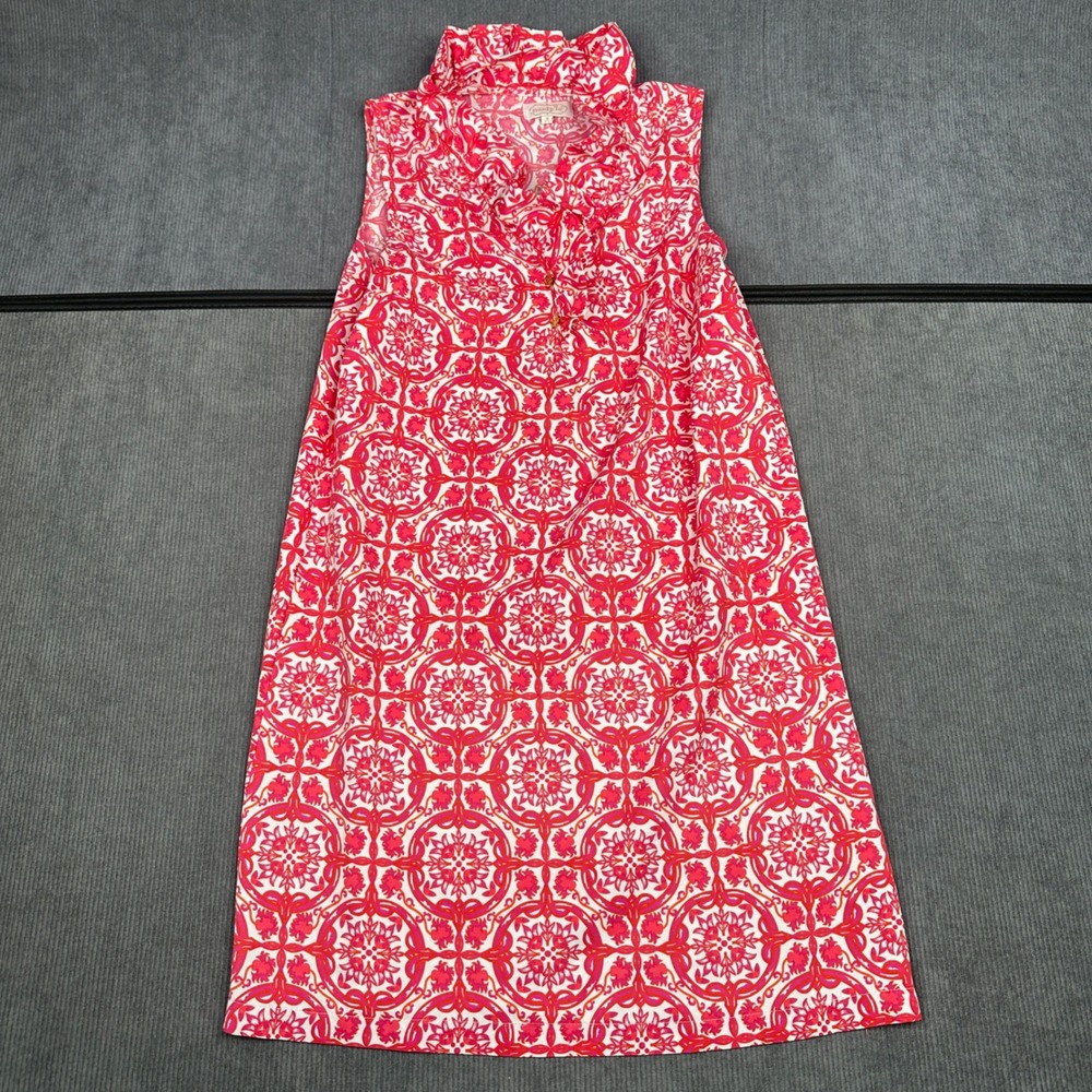 Mud Pie Womens Pink Orange Medallion Ruffle Neck Sleeveless Shift Dress Small